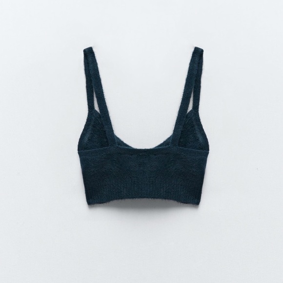 NWT Zara Fuzzy Navy Blue Soft Texture Cropped Top π - Picture 3 of 9